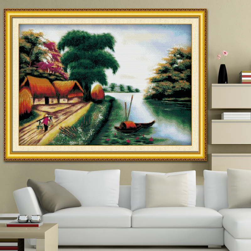 วิวชนบท ชุดปักครอสติช พิมพ์ลาย ครอสติสจีน งานฝีมือ DIY