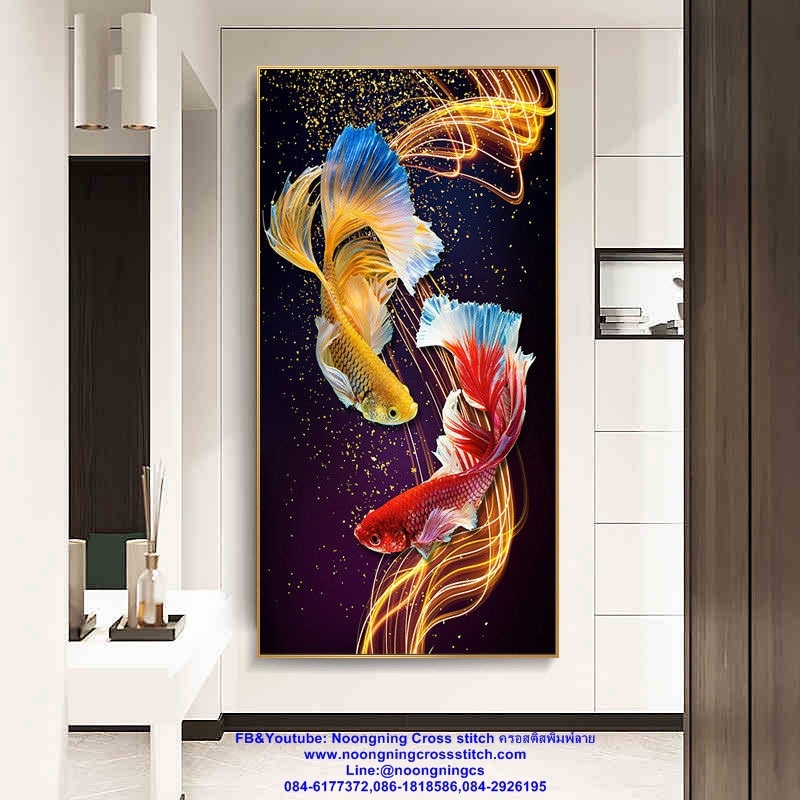 ปลากัดสวยงาม ครอสติสคริสตัล Diamond painting โมเสก ภาพติดเพชร งานฝีมือทำที่บ้าน DIY