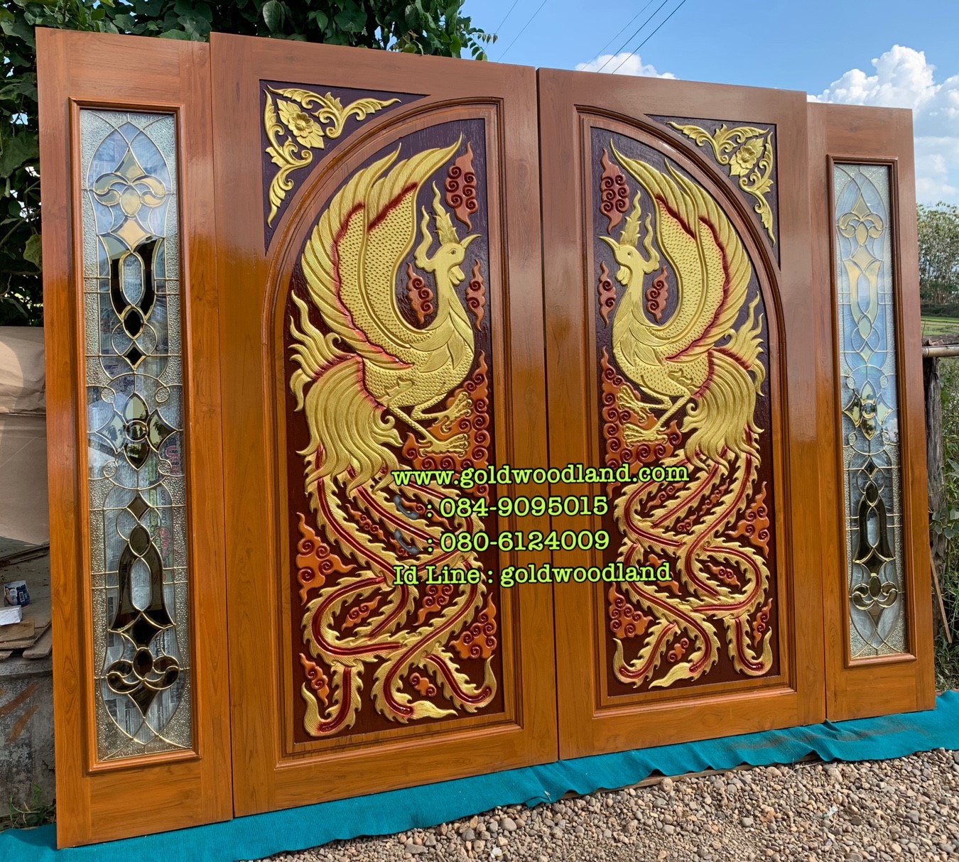 ประตูไม้สักกระจกนิรภัย GBBB - 176