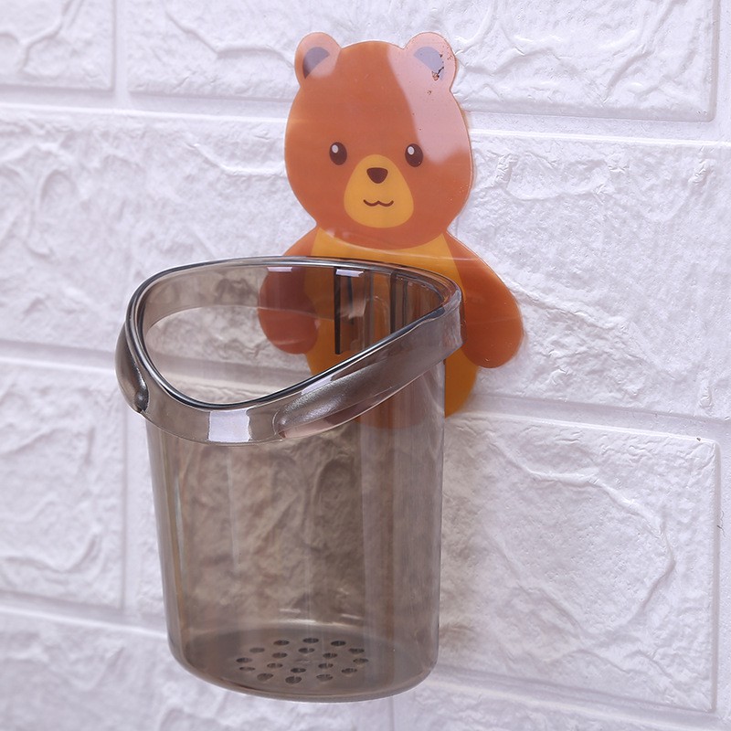 ที่วางแปรงสีฟัน ที่วางยาสีฟันรูปหมีน้อย ชั้นวางของในห้องน้ำติดผนัง กล่องเก็บอุปกรณ์อาบน้ำ U0018