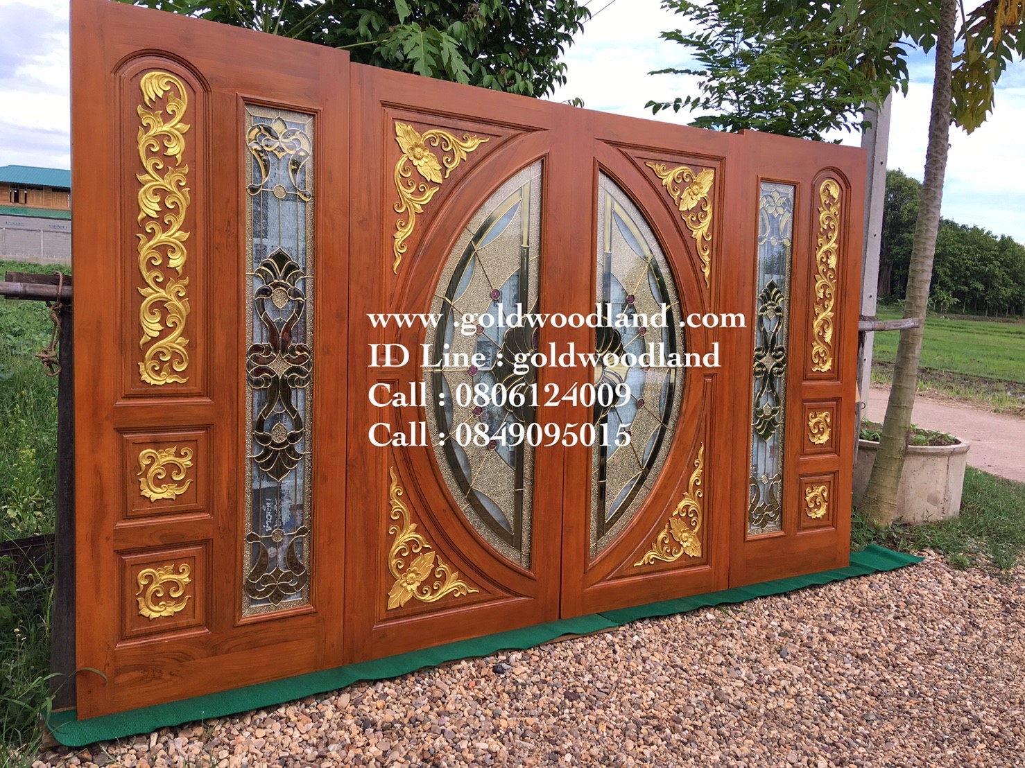 ประตูไม้สักกระจกนิรภัย บานเลื่อน GBBB - 48