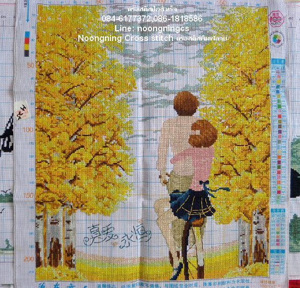 คู่รักปั่นจักรยาน ครอสติสปักสำเร็จขนาด 60 * 45 ซม.ครอสติสจีน งานฝีมือ DIY