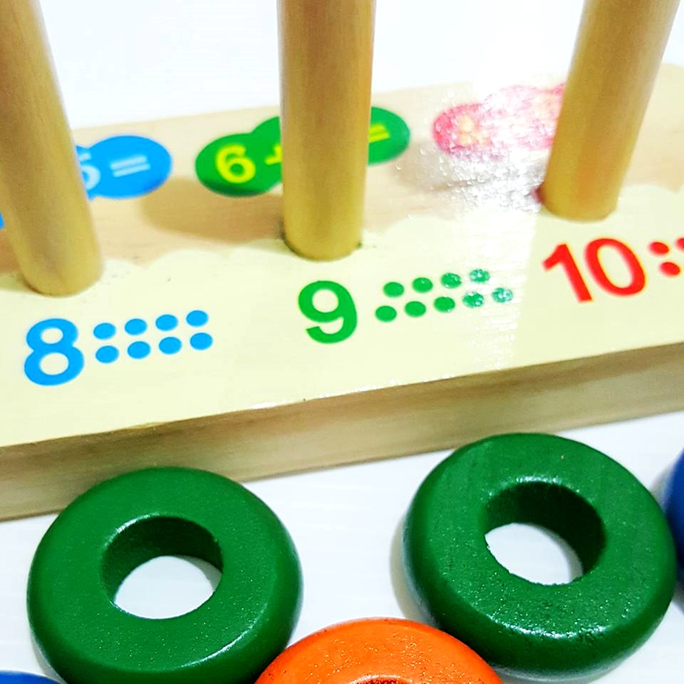 ของเล่นไม้ เสริมพัฒนาการลูกคิดไม้สวมหลักนับเลข 10 เเถว