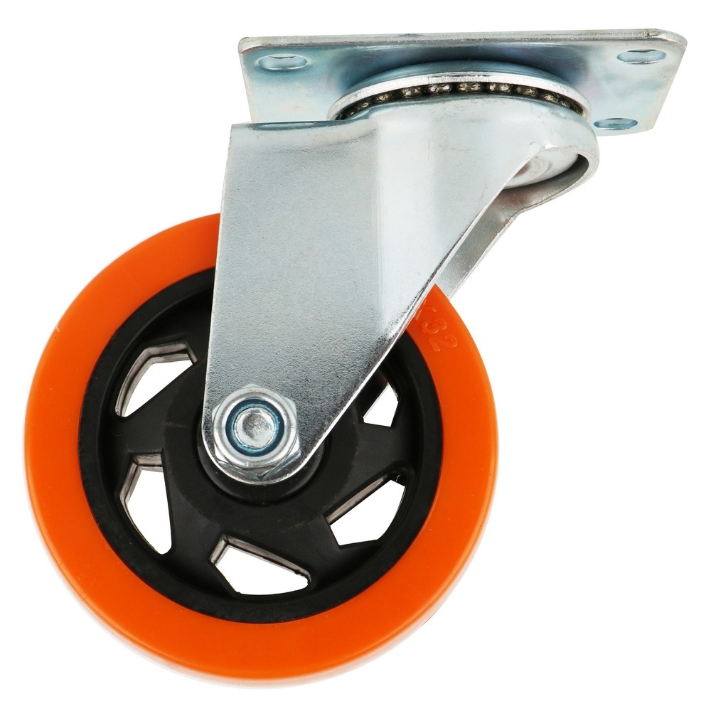 อะไหล่ เฟอร์นิเจอร์ ลูกล้อแป้นหมุนPU FITT 747100 4นิ้ว สีส้ม SWIVEL PLATE CASTER WHEEL FITT 747100 4" ORANGE