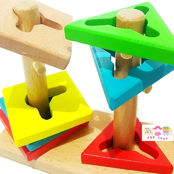 บล็อกไม้รูปทรง สวมหลัก 5 เสา Five Column Building Blocks สำเนา