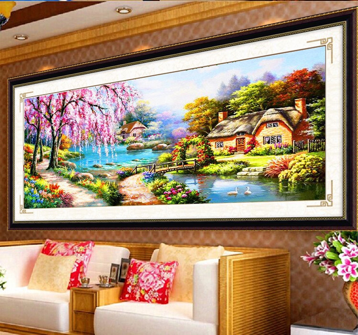 บ้านริมธารครอสติสคริสตัล Diamond painting โมเสก ภาพติดเพชร งานฝีมือ DIY