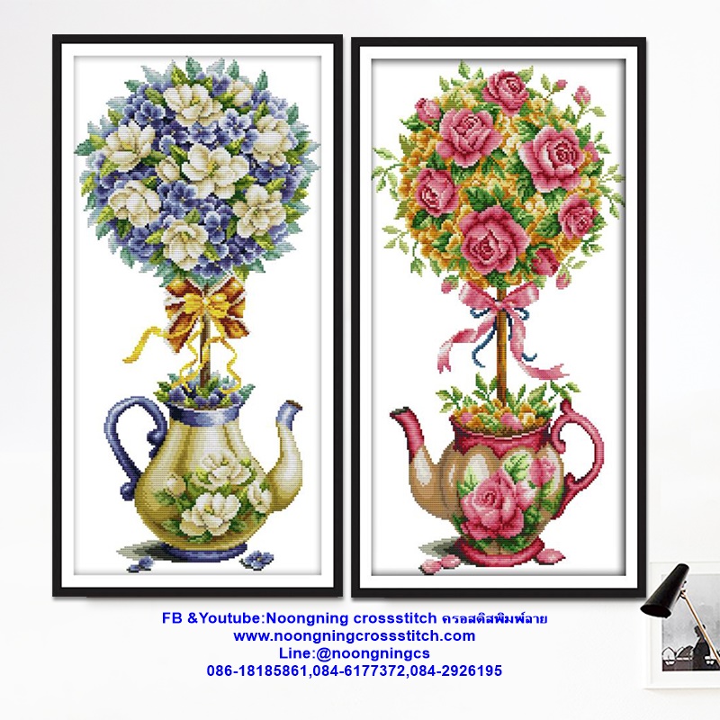 แจกันดอกไม้ ชุดปักครอสติส พิมพ์ลาย ครอสติสจีน งานฝีมือทำที่บ้าน DIY