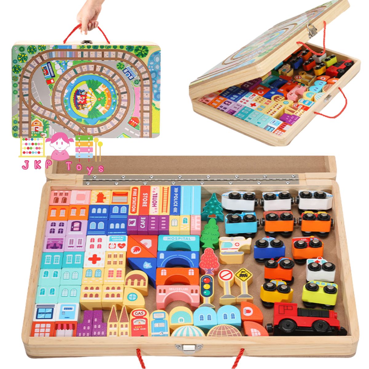 😊⭐เซ็ตรางรถไฟไม้กล่องไม้ สะดวกพกพา