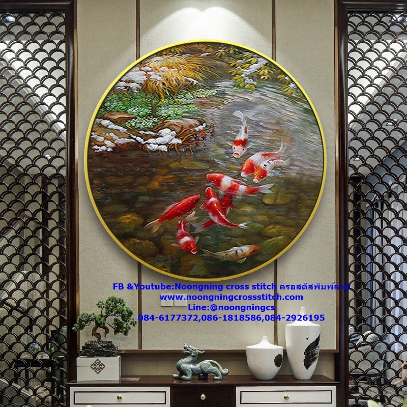 ปลาคราฟ มงคล ชุดปักครอสติส พิมพ์ลาย ครอสติสจีน งานฝีมือทำที่บ้าน DIY