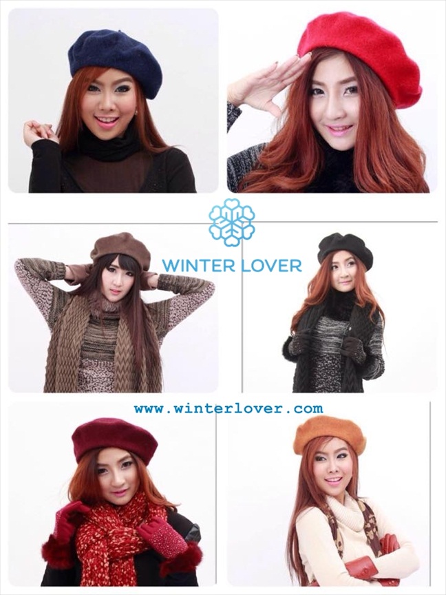 หมวกกันหนาวทรงไบเล่สีเหลืองมัสตาดผ้าวูล100%(พร้อมส่ง)(Free Size)