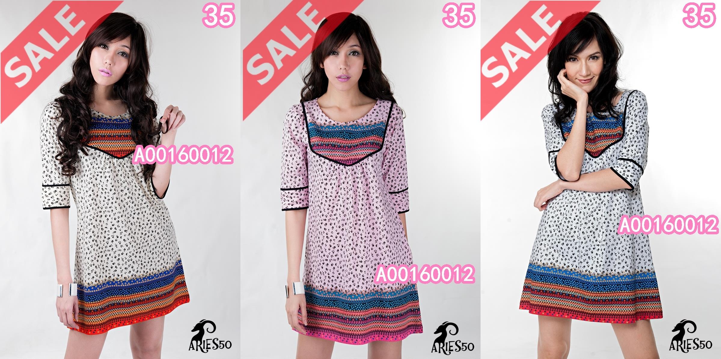 Sale++Aries50** A00160012**Amish****ชุดเดรสลายดอกไม้ห้นาหลัง คอกลม แขนสามส่วน ตัดต่อช่วงอกและปลายแขน ทรงเอ ใส่สบาย เนื้อผ้า Cotton100% Color : 3 สี WHT – ขาว LPK – ชมพูอ่อน CRM - ครีม F อก 35" / สะโพก 42" / ยาว 33" / วงแขน 17" / แขนยาว