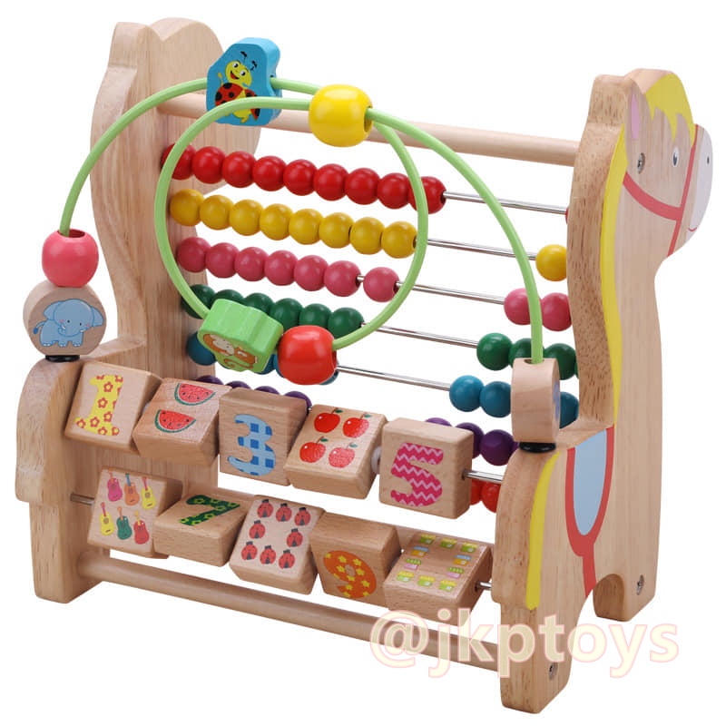ของเล่นไม้เสริมพัฒนาการ ลูกคิดม้าน้อย 3in1 (ลูกคิด, ขดลวดลูกปัดไม้ และรางตัวเลข)
