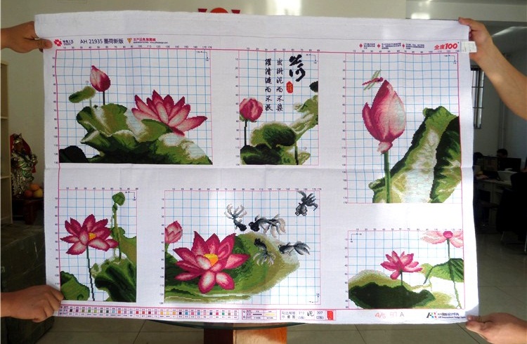 ดอกบัวภาพวาดกลิ่นหอม ครอสติสปักสำเร็จ