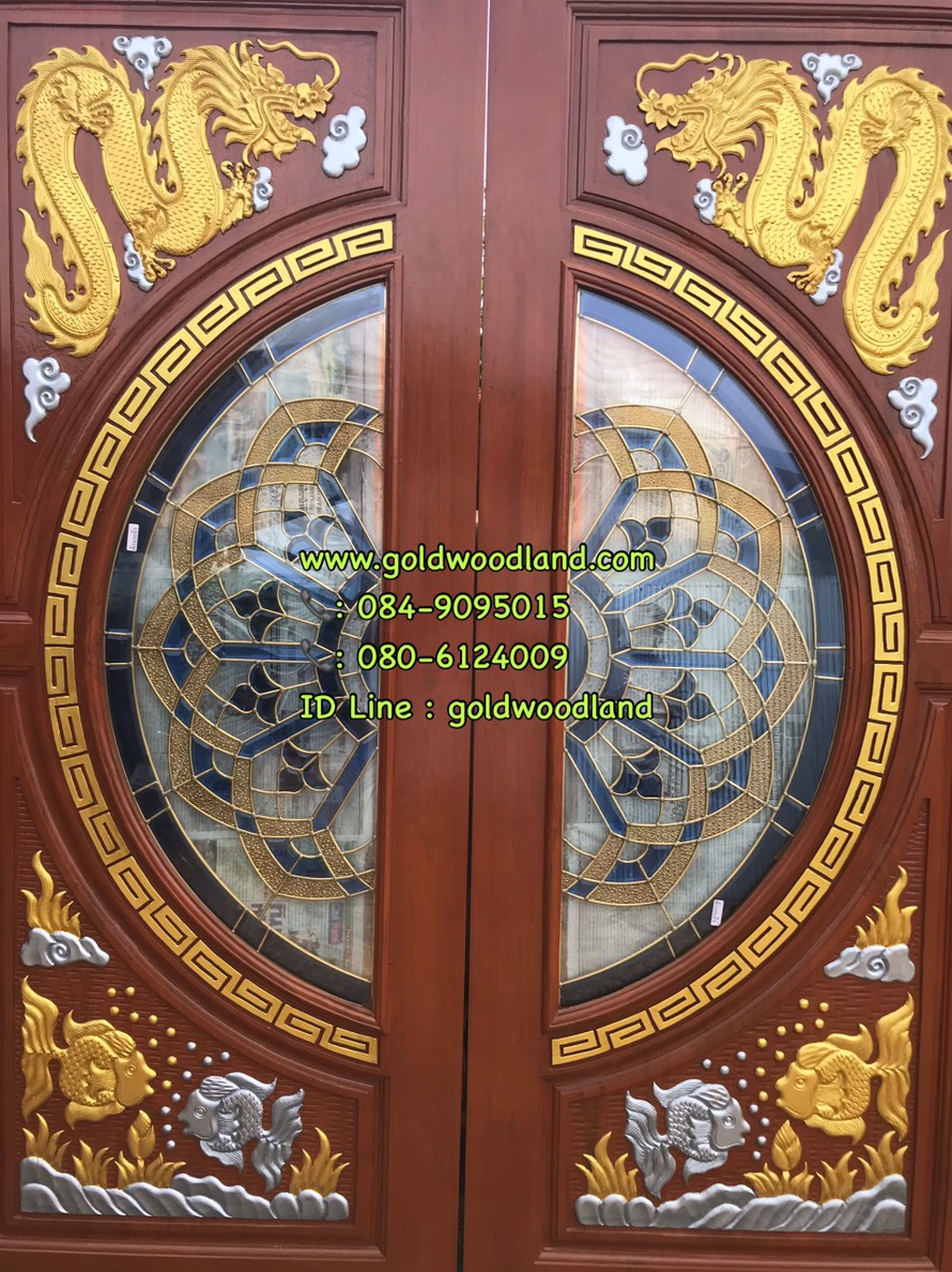 ประตูไม้สักกระจกนิรภัย GBBB - 135