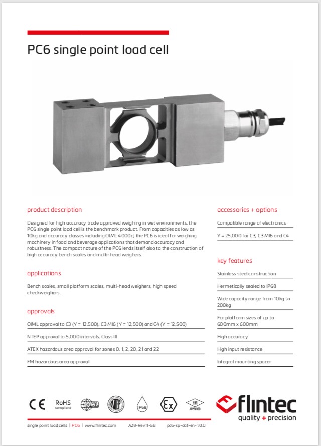 PC6 Single Point Load Cell (10 – 200kg)