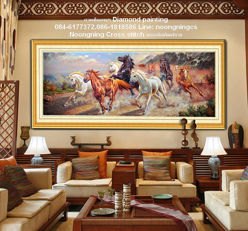 ม้า8ตัวมงคล ครอสติสคริสตัล Diamond painting โมเสก ภาพติดเพชร งานฝีมือ DIY