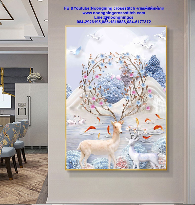 กวางคู่ มงคล ครอสติสคริสตัล Diamond painting โมเสก ภาพติดเพชร งานฝีมือทำที่บ้าน DIY