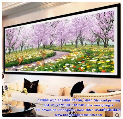 กวาง สวนดอกไม้ ครอสติสคริสตัล Diamond painting โมเสก ภาพติดเพชร งานฝีมือทำที่บ้าน DIY