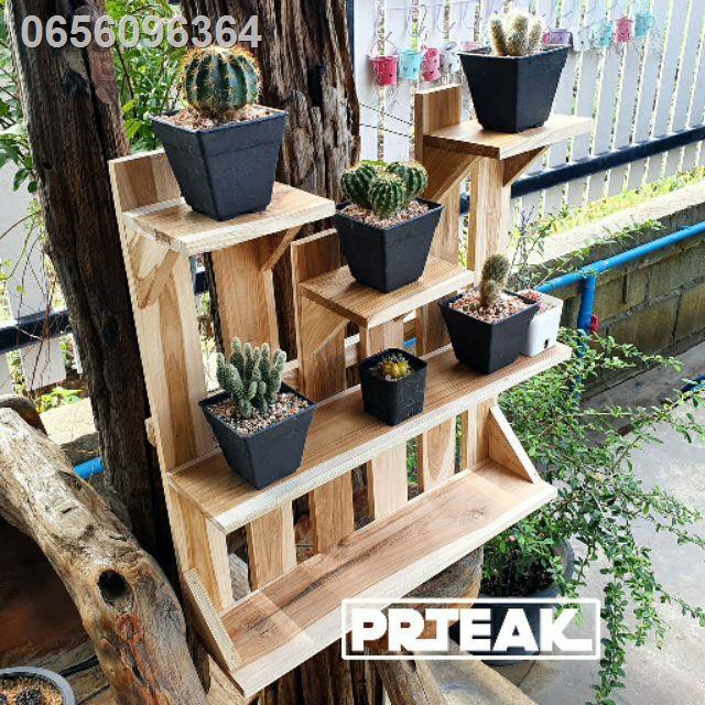 ♧♨✙ชั้นวางไม้สัก สวนแนวตั้ง ชั้นโชว์แคสตัส ตกแต่งสวน ชั้นวางต้นไม้ ตกแต่งร้านค้า สูง46 ซม.