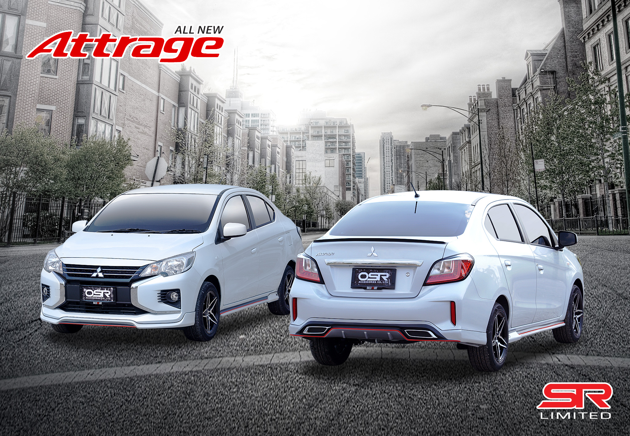 ชุดแต่งรถ สเกิร์ต-สปอยเลอร์ New Mitsubishi Attrage 2020 ทรง SR-Limited By OSR