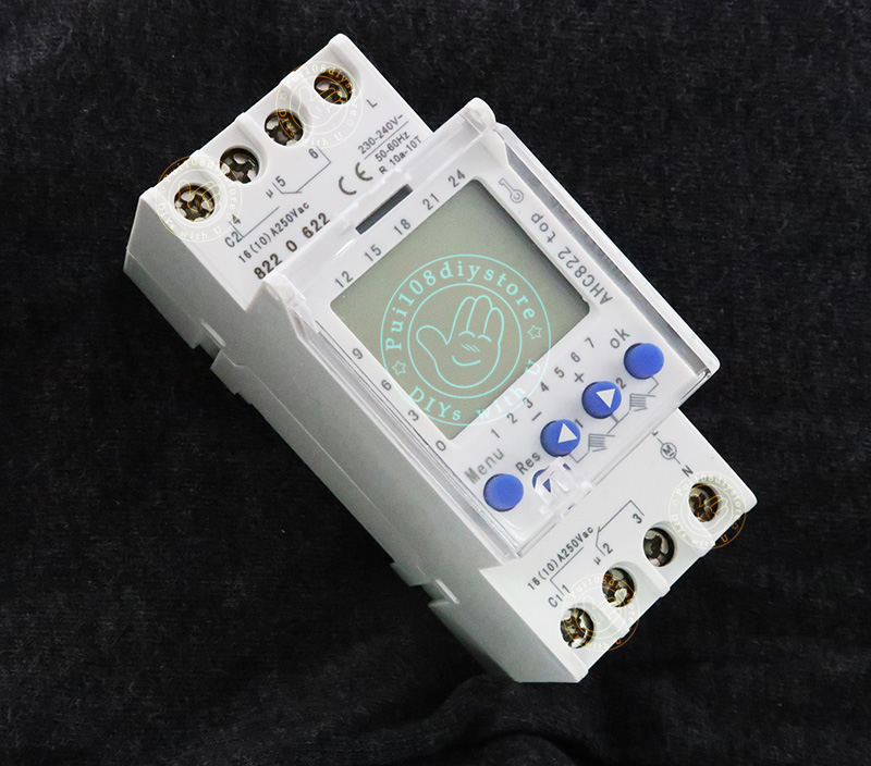 ภาพบนข้าง1 เครื่องตั้งเวลา 2 ช่อง ชนิดดิจิตอล รางDIN AHC822 2 channel digital timer ,top side1 picture