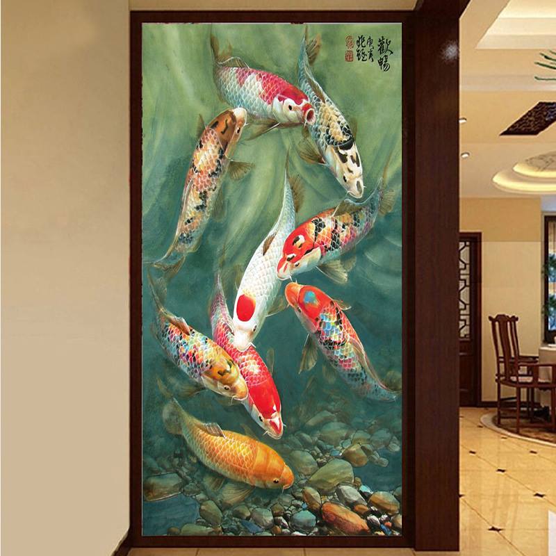 ปลาคราฟ8ตัวมงคล ครอสติสคริสตัล Diamond painting โมเสก ภาพติดเพชร งานฝีมือทำที่บ้าน DIY