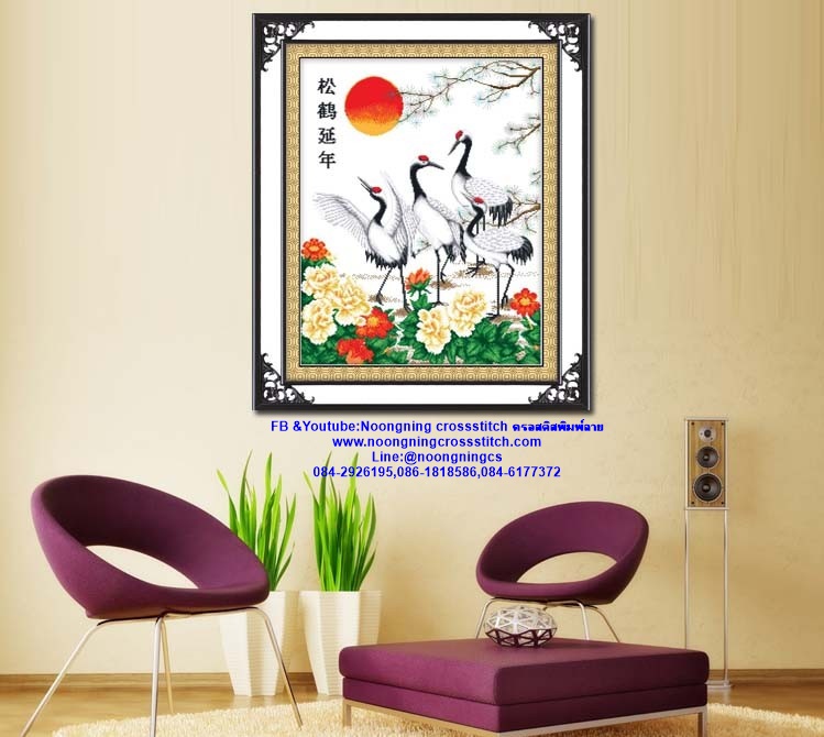 กระเรียน มงคล ชุดปักครอสติส พิมพ์ลาย ครอสติสจีน งานฝีมือทำที่บ้าน DIY