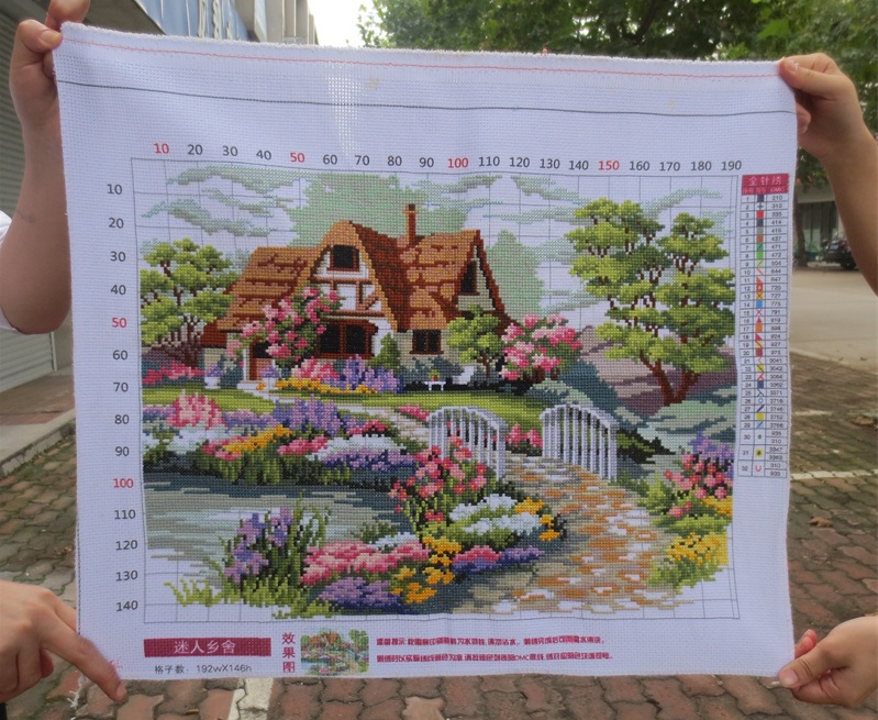 วิวบ้าน ชุดปักครอสติส พิมพ์ลาย ครอสติสจีน งานฝีมือทำที่บ้าน DIY