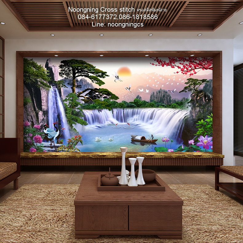 นกกระเรียน ชุดปักครอสติช พิมพ์ลาย ครอสติสจีน งานฝีมือ DIY