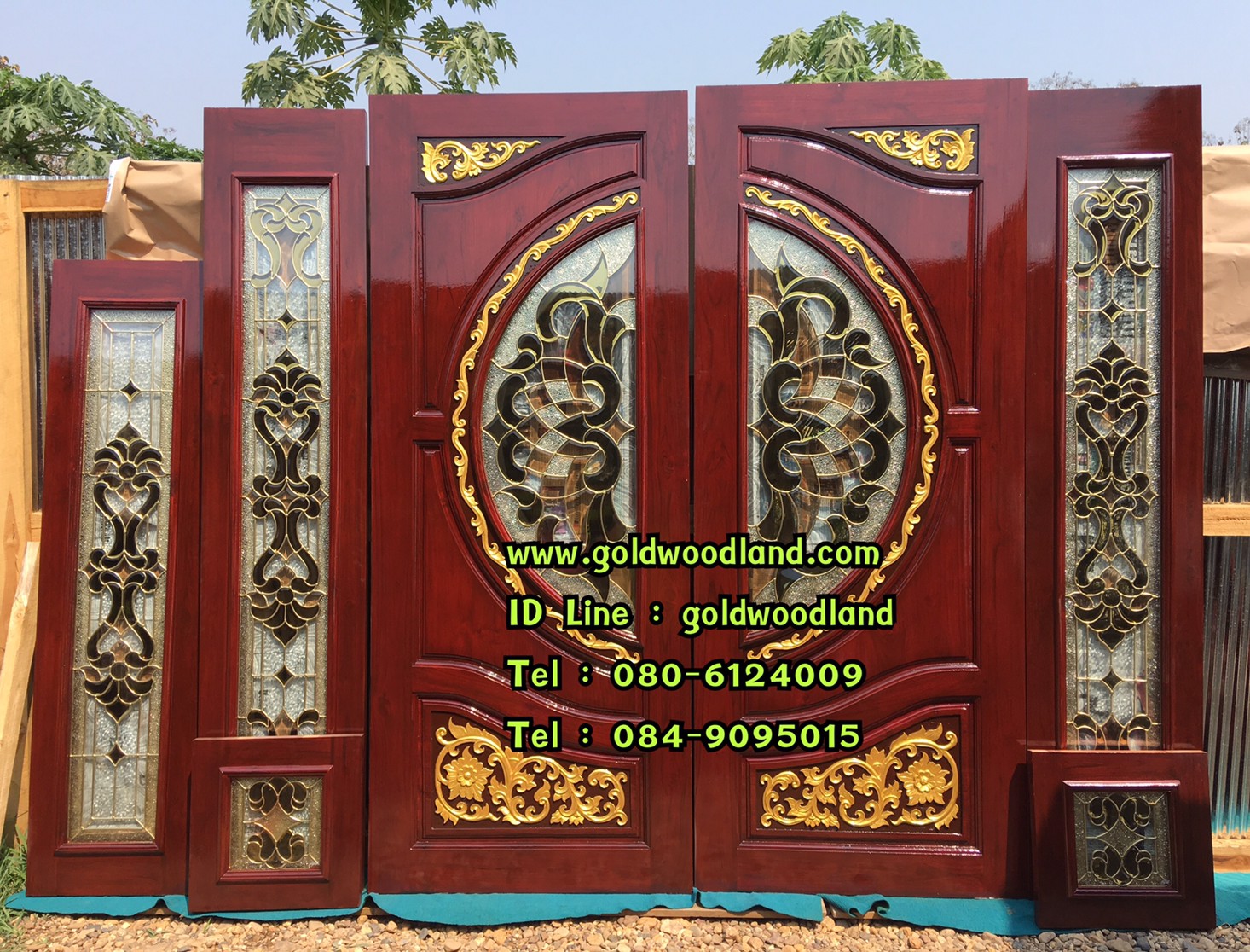 ประตูไม้สักกระจกนิรภัย GBBB - 187