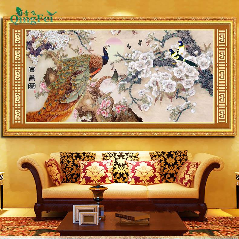 นกยูง ชุดปักครอสติส พิมพ์ลาย ครอสติสจีน งานฝีมือทำที่บ้าน DIY