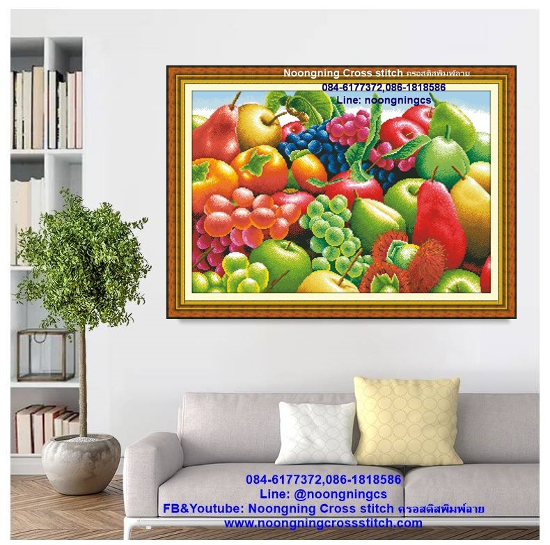 ดอกโบตั๋น มงคล ชุดปักครอสติส พิมพ์ลาย ครอสติสจีน งานฝีมือทำที่บ้าน DIY