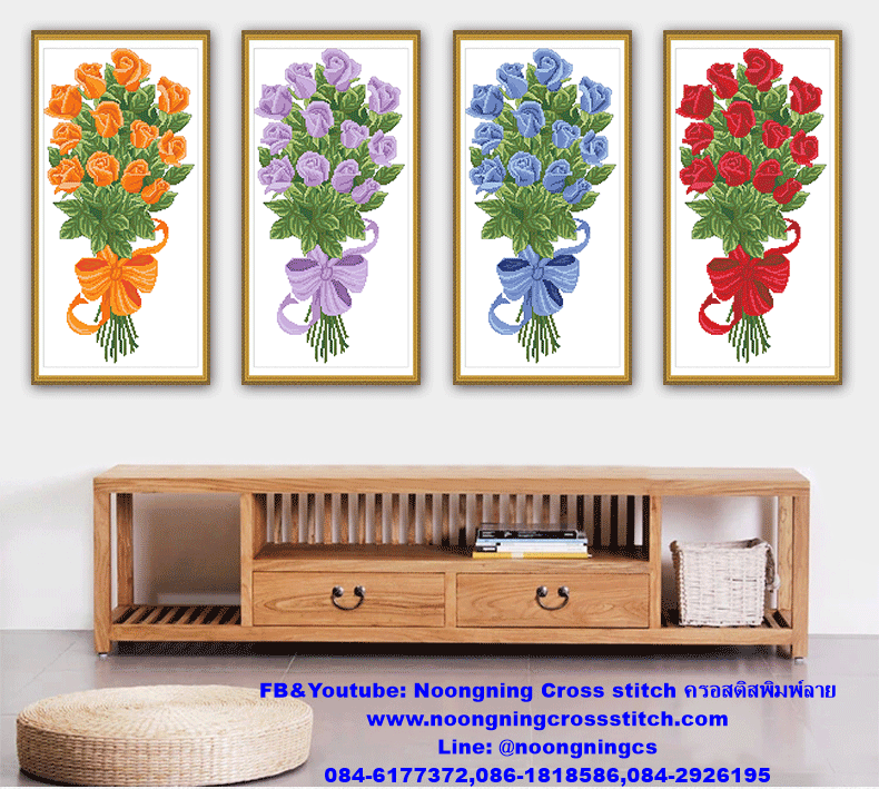 แจกันดอกไม้ ชุดปักครอสติส พิมพ์ลาย ครอสติสจีน งานฝีมือทำที่บ้าน DIY