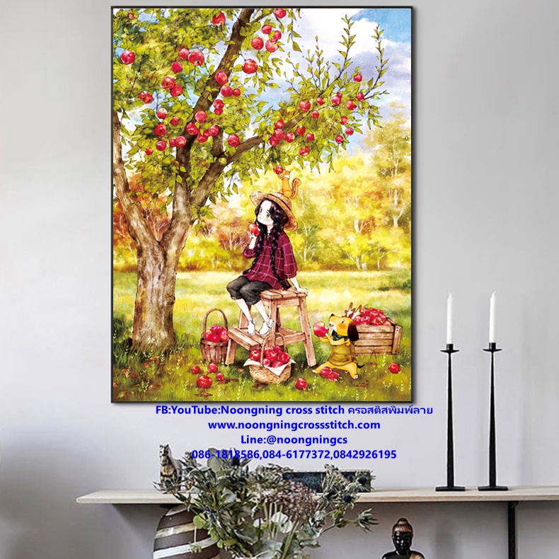 กวางแม่ลูก มงคล ชุดปักครอสติส พิมพ์ลาย ครอสติสจีน งานฝีมือทำที่บ้าน DIY