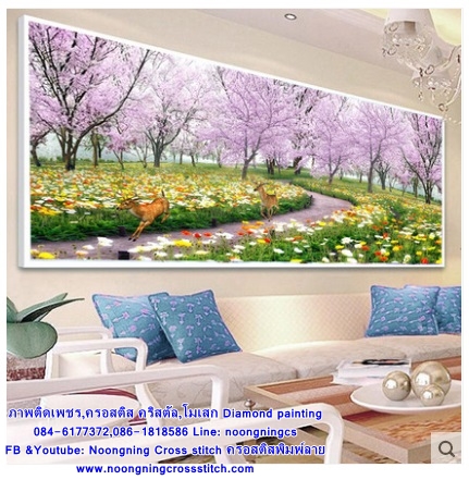 กวาง สวนดอกไม้ ครอสติสคริสตัล Diamond painting โมเสก ภาพติดเพชร งานฝีมือทำที่บ้าน DIY