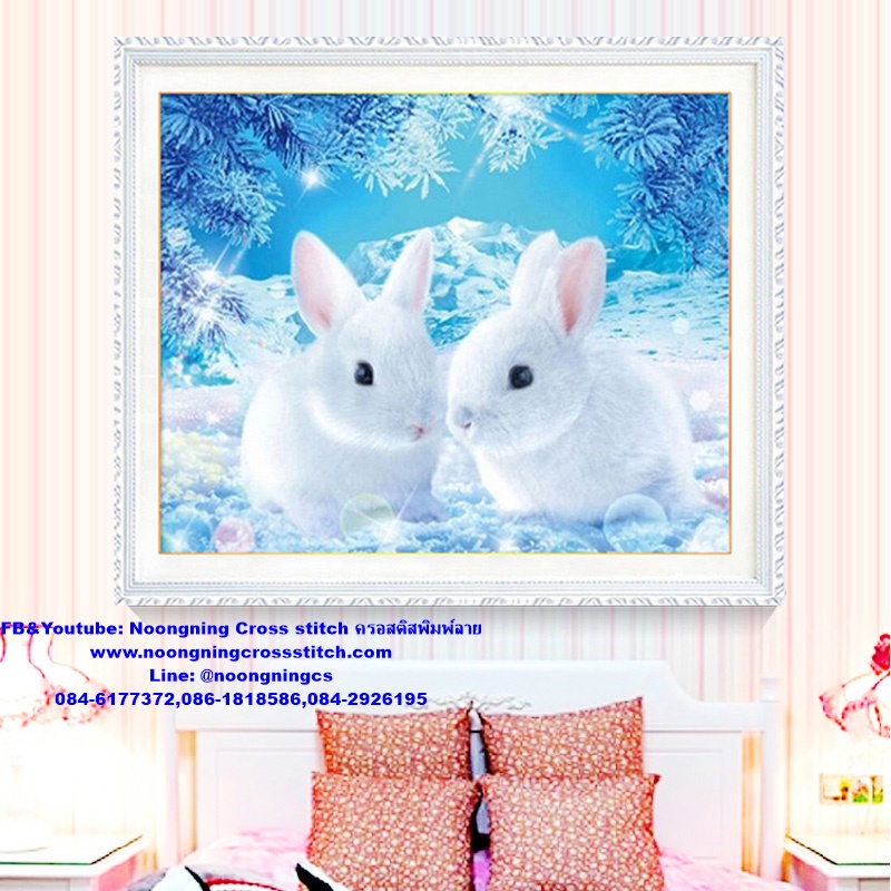 กระต่ายมงคล ครอสติสคริสตัล Diamond painting โมเสก ภาพติดเพชร งานฝีมือ DIY