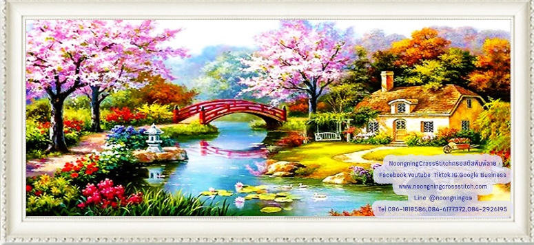 หมู่บ้านซากุระ ครอสติสคริสตัล Diamond painting โมเสก ภาพติดเพชร งานฝีมือทำที่บ้าน DIY