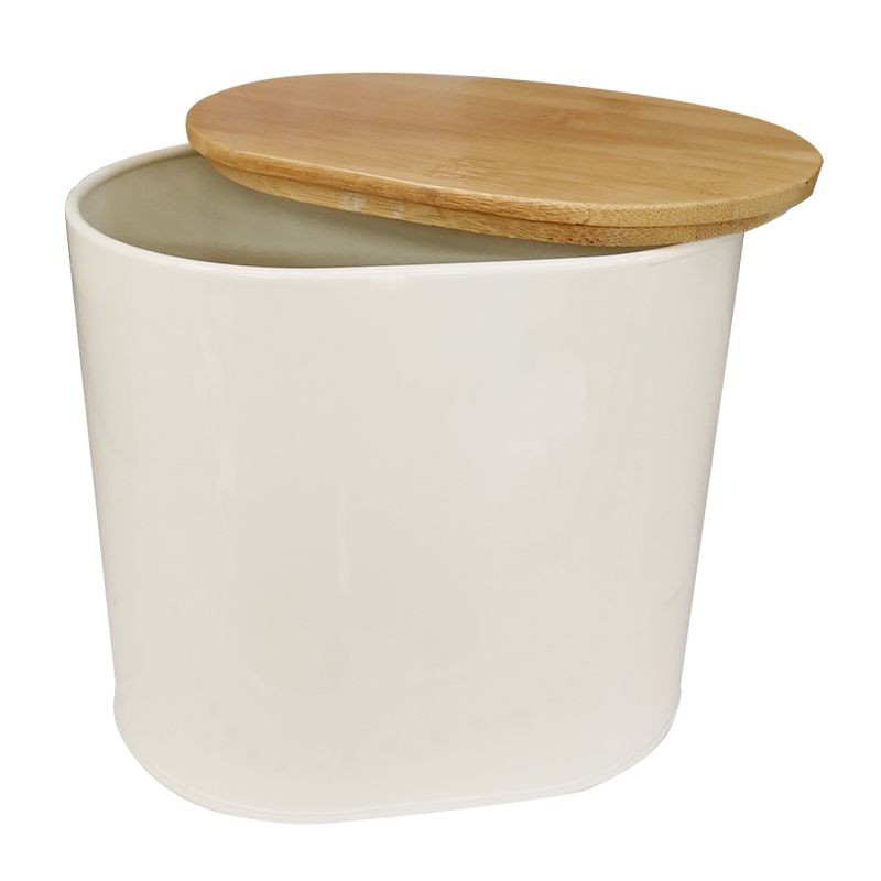 KASSA HOME ขวดโหลทรงวงรีฝาไม้ ลาย solid รุ่น CO1701 ขนาด 1,400 มล. สีครีม