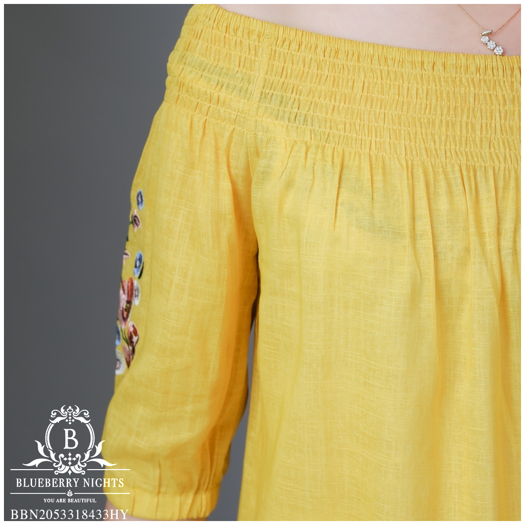 SaLe++#Blueberry Nights B3436**พรีเมี่ยมเสื้อทีเชิ้ต 2-สไตล์ คอตต้อนเบลนด์สีพื้นปักลายคลาสสิค คอลเลคชั่นสุดหรู สไตล์บลูเบอร์รี่ไนท์ ผ้าคอตต้อนผสมลินินเกรดพรีเมี่ยม ผ้าเนื้อดีมากสัมผัสนุ่มเบาใส่สบายค่ะ แพทเทิร์นเสื้อทีเชิ้ตคอยางยืดอิลาสติก ใส่ได้2สไตล์ แบบ