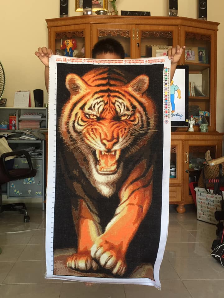 นกกระเรียน ดอกโบตั๋น ชุดปักครอสติส พิมพ์ลาย ครอสติสจีน งานฝีมือทำที่บ้าน DIY