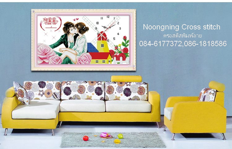 คู่รักkiss kiss ชุดปักครอสติช พิมพ์ลาย ครอสติสจีน งานฝีมือ DIY