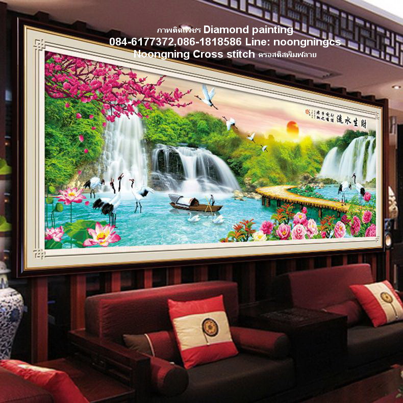 น้ำตกนกกระเรียนครอสติสคริสตัล Diamond painting โมเสก ภาพติดเพชร งานฝีมือ DIY