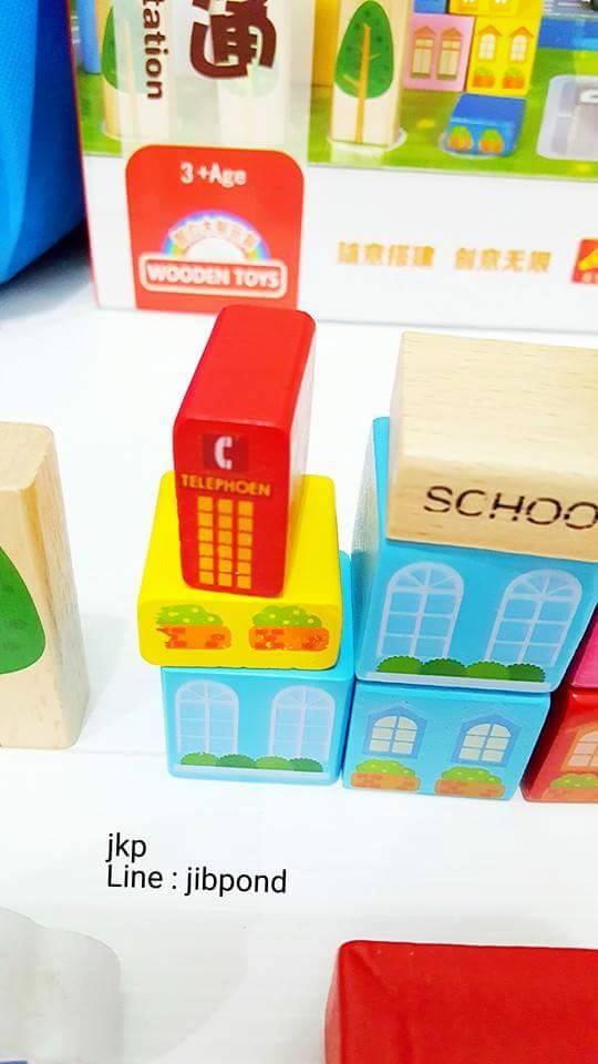 บล็อคไม้สร้างเมือง 100 ชิ้น ลายจราจรพร้อมฉาก