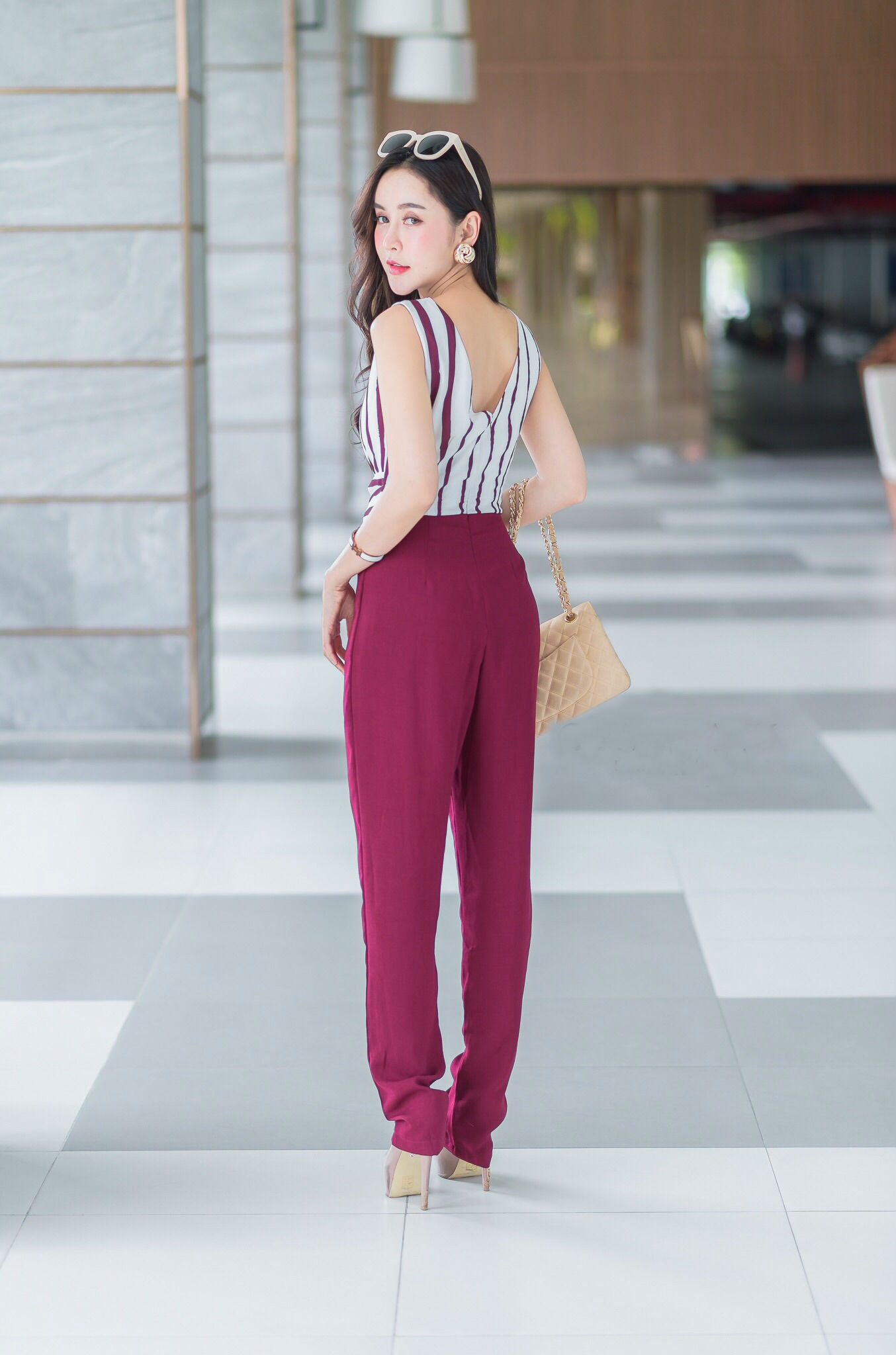 JS0061 จั๊มสูทขายาว จั๊มสูทออกงาน จั๊มสูทเกาหลี จั๊มสูทแขนกุด จั๊มสูทแฟชั่น จั๊มสูท (แดง)