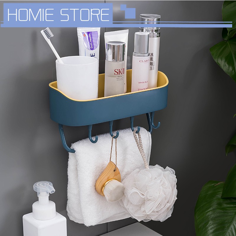 ชั้นวางของติดผนัง ชั้นเก็บของ ห้องน้ำ ตะกร้าสี่เหลี่ยมและเข้ามุมแบบติดผนัง ไม่ต้องเจาะ ชั้นวางของในห้องน้ำ ชั้นวาง