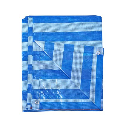 ผ้าใบพลาสติก PE (Polyethylene) ขนาด 2 x 3 เมตร สีฟ้า - ขาว คุณภาพดี สำหรับกางหรือขึงเพื่อป้องกันแดด ฝน