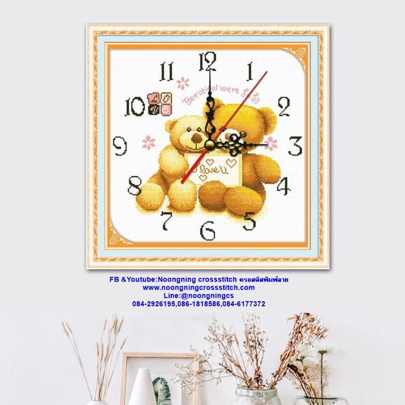 ตุ๊กตาหมีคู่ ชุดปักครอสติส พิมพ์ลาย ครอสติสจีน งานฝีมือทำที่บ้าน DIY