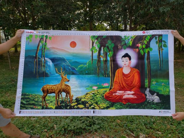 ต้นโพธิ์พระพุทธเจ้าศากยมุนี ครอสติสปักสำเร็จ11CT:ขนาดผ้า :150X80 ซม.