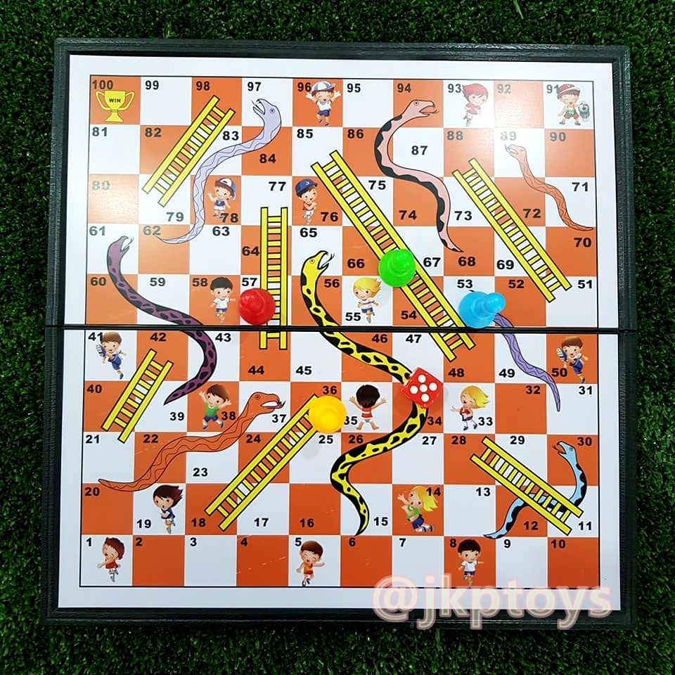 เกมบันไดงู (แม่เหล็ก) (Snake Ladders) เป็นเเม่เหล็ก กระดานพับเก็บ พกพาได้ ขนาด 30x30 ซม