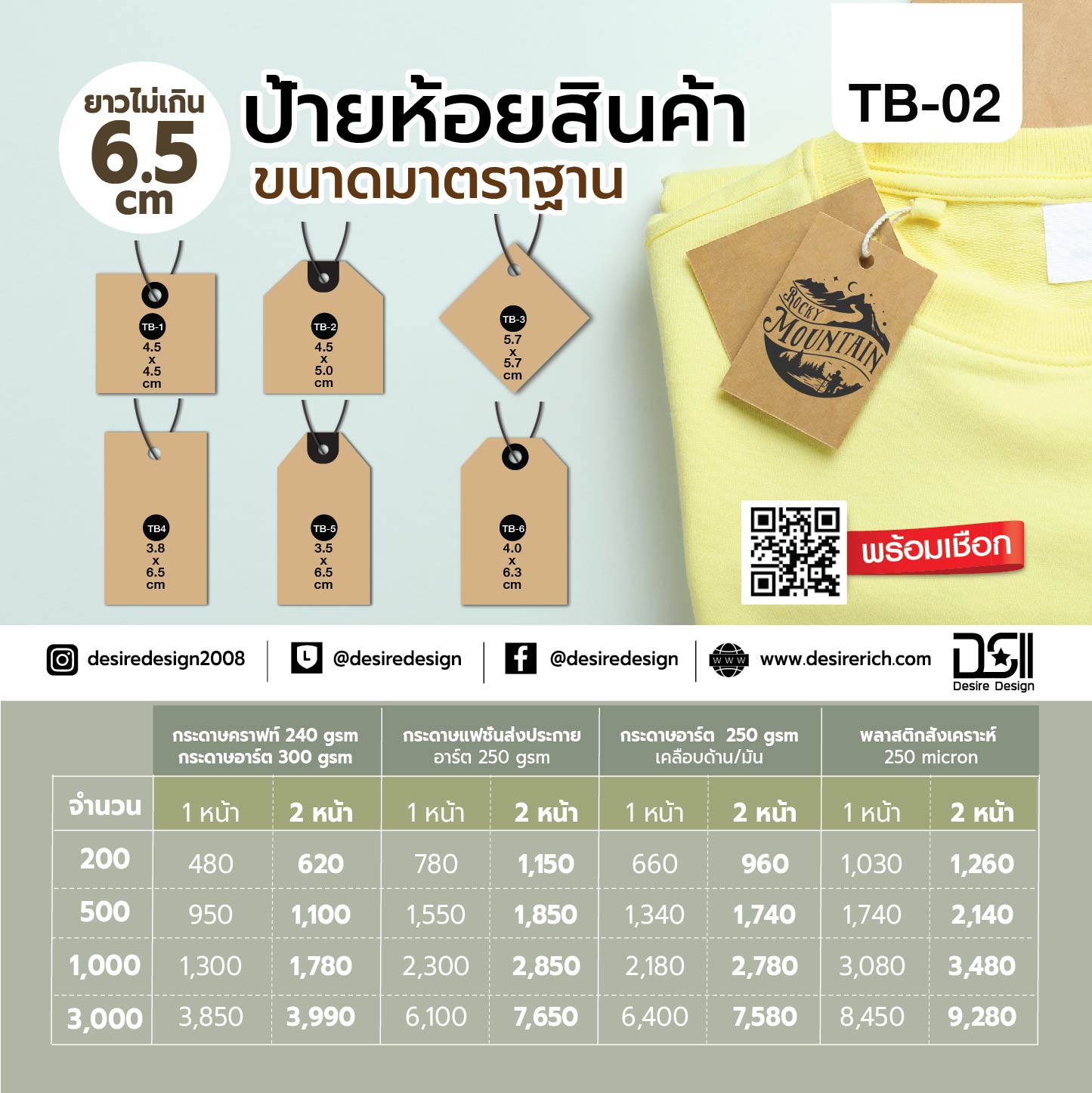 ป้ายห้อยสินค้า (ขนาดมาตราฐาน)